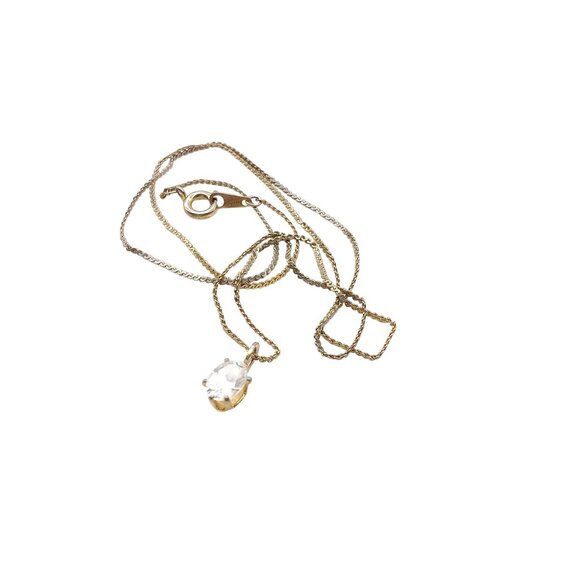 Vintage Crystal Solitaire Pendant Necklace on Delicate Gold Tone Chain - Picture 2 of 5